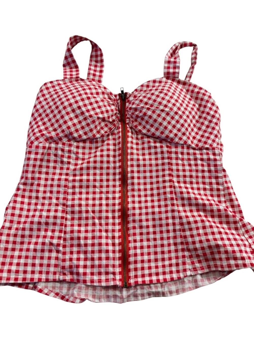 Liberty Love Red & White Gingham Zip-Front Camisole Women’s Medium Cottage